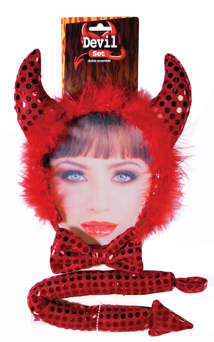 Sequined Red Devil Costume Set | Red Devil Horns