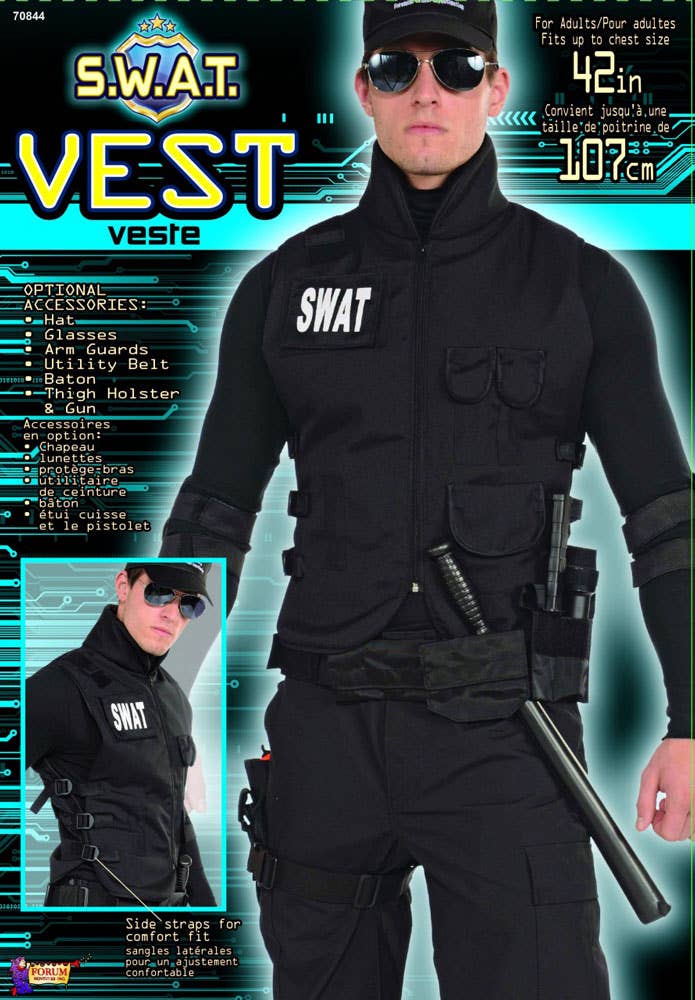 Men's Black SWAT Commander Utility Costume Vest - Packaging Image