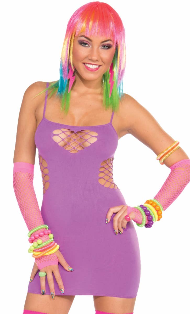 Image of Club Candy Women's Purple Fishnet Costume Dress