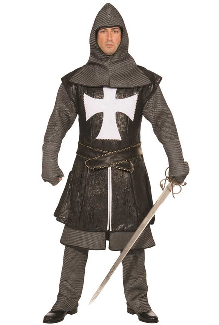 Deluxe Black Medieval Knight Men's Fancy Dress Costume