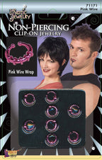 Pink Clip On Fake Body Piercing Costume Jewellery Set