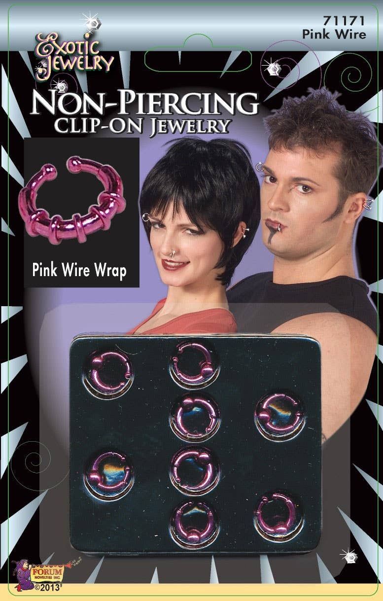 Pink Clip On Fake Body Piercing Costume Jewellery Set