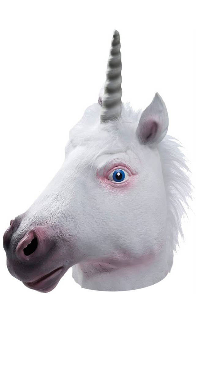 Adult's White Unicorn Full Face Latex Costume Mask With Mane And Horn Costume Accessory Main Image 