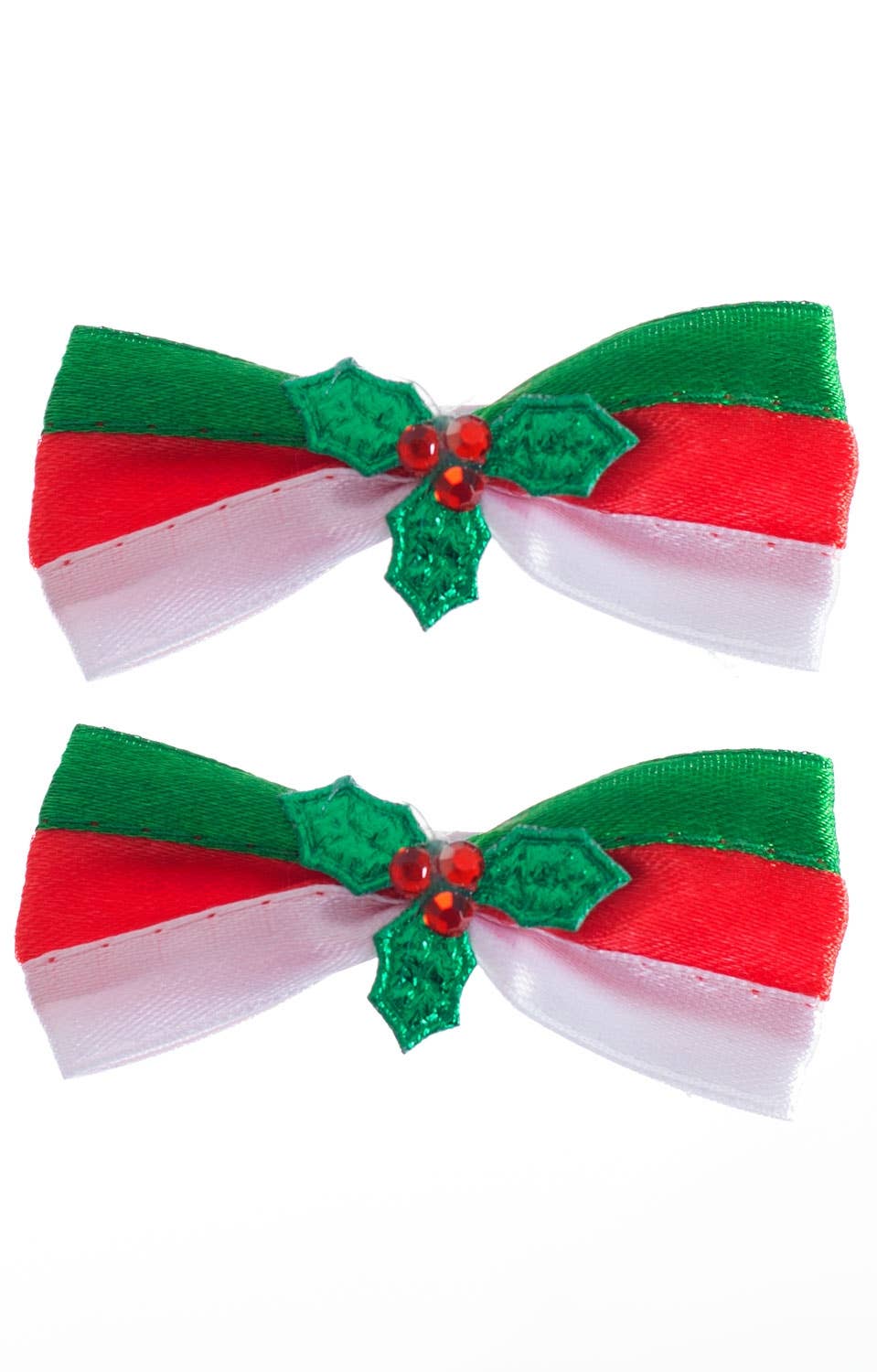 Red, Green and White Striped Christmas Hair Bows