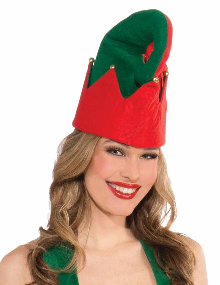 Red and Green Christmas Elf Costume Kit with Hat and Shoe Covers - Alternative Image 1