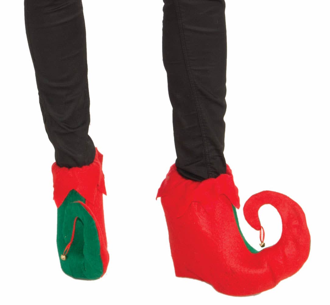 Red and Green Christmas Elf Costume Kit with Hat and Shoe Covers - Alternative Image 2