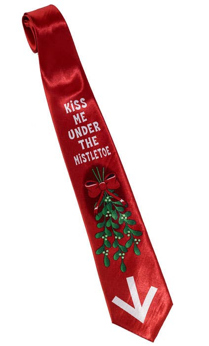 Novelty Red Satin Kiss Me Under The Mistletoe Christmas Costume Neck Tie