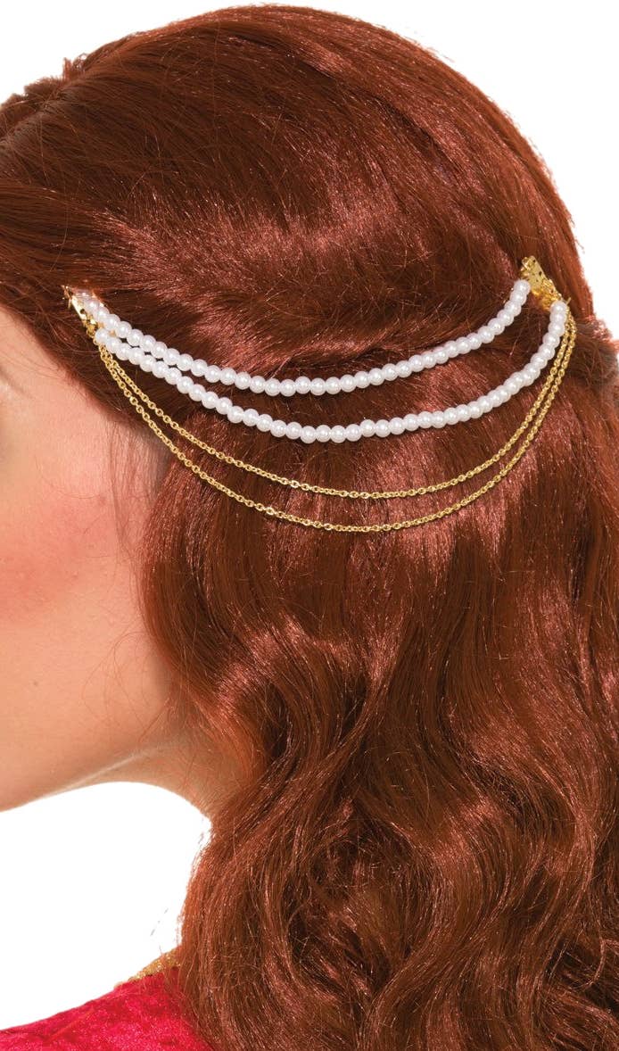 Gold Chain and Pearls Vintage Costume Accessory Hair Chain Main Image