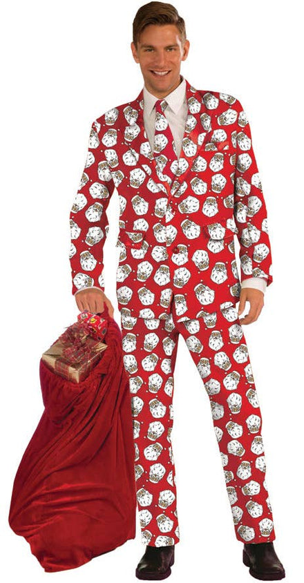 Red Santa Claus Print Christmas Costume Suit For Men