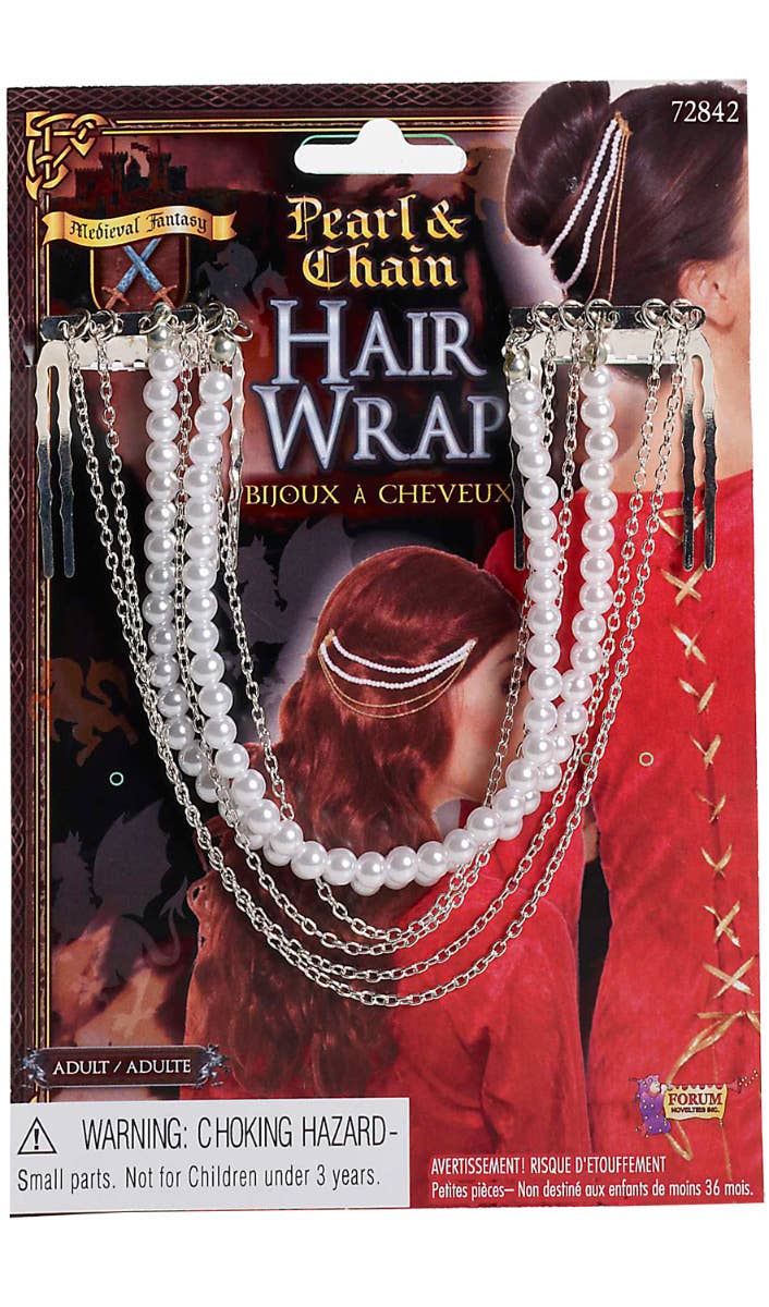 Gold Chain and Pearls Vintage Costume Accessory Hair Chain Package Image