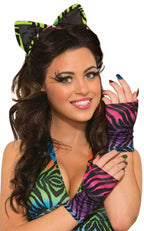 Image of Party Animal Rainbow Zebra Print Fingerless Gloves