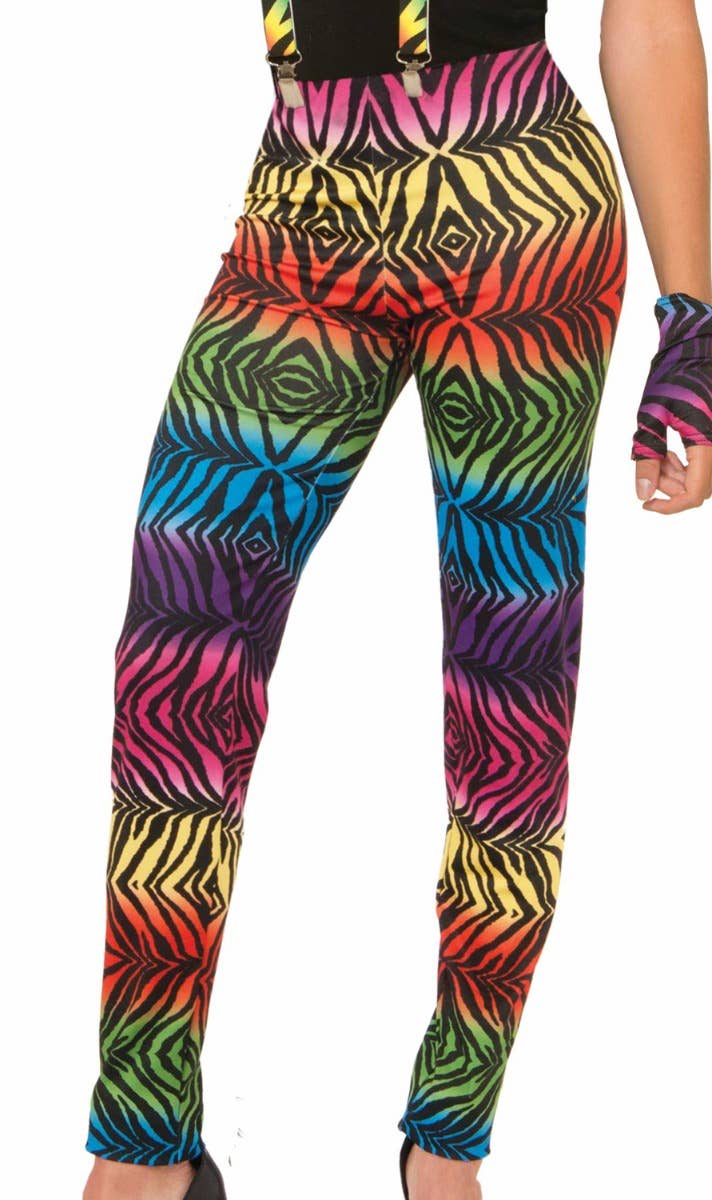 Zebra Print Rainbow Leggings Women's 80's Costume Accessories Leggings Image