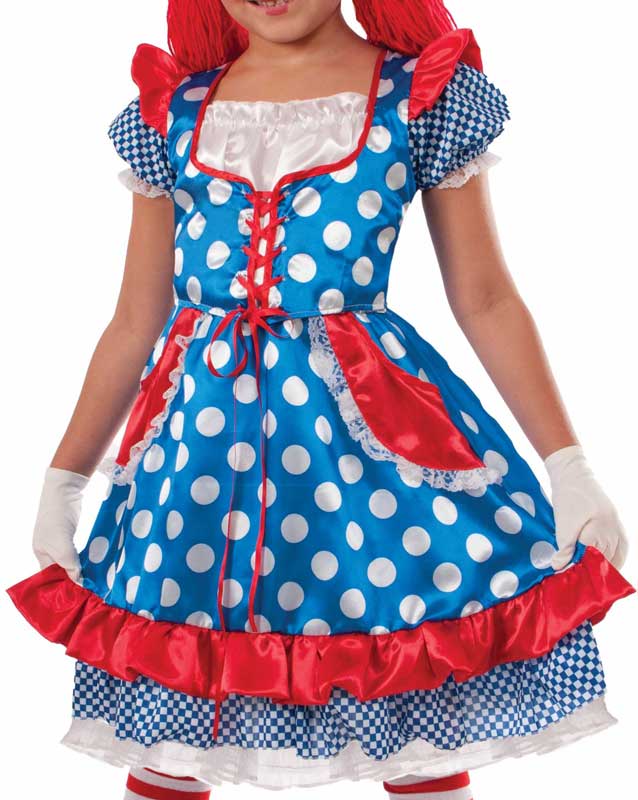 Raggedy Ann Girl's Blue Polka Dot Doll Fancy Dress Front