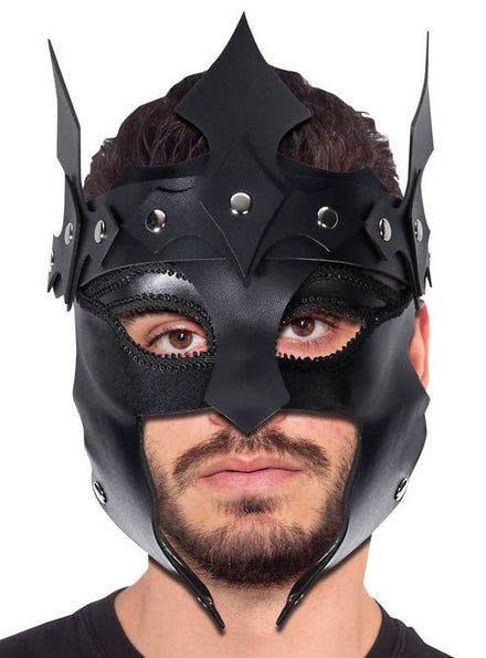 Deluxe Black Leather Look Medieval Face Mask