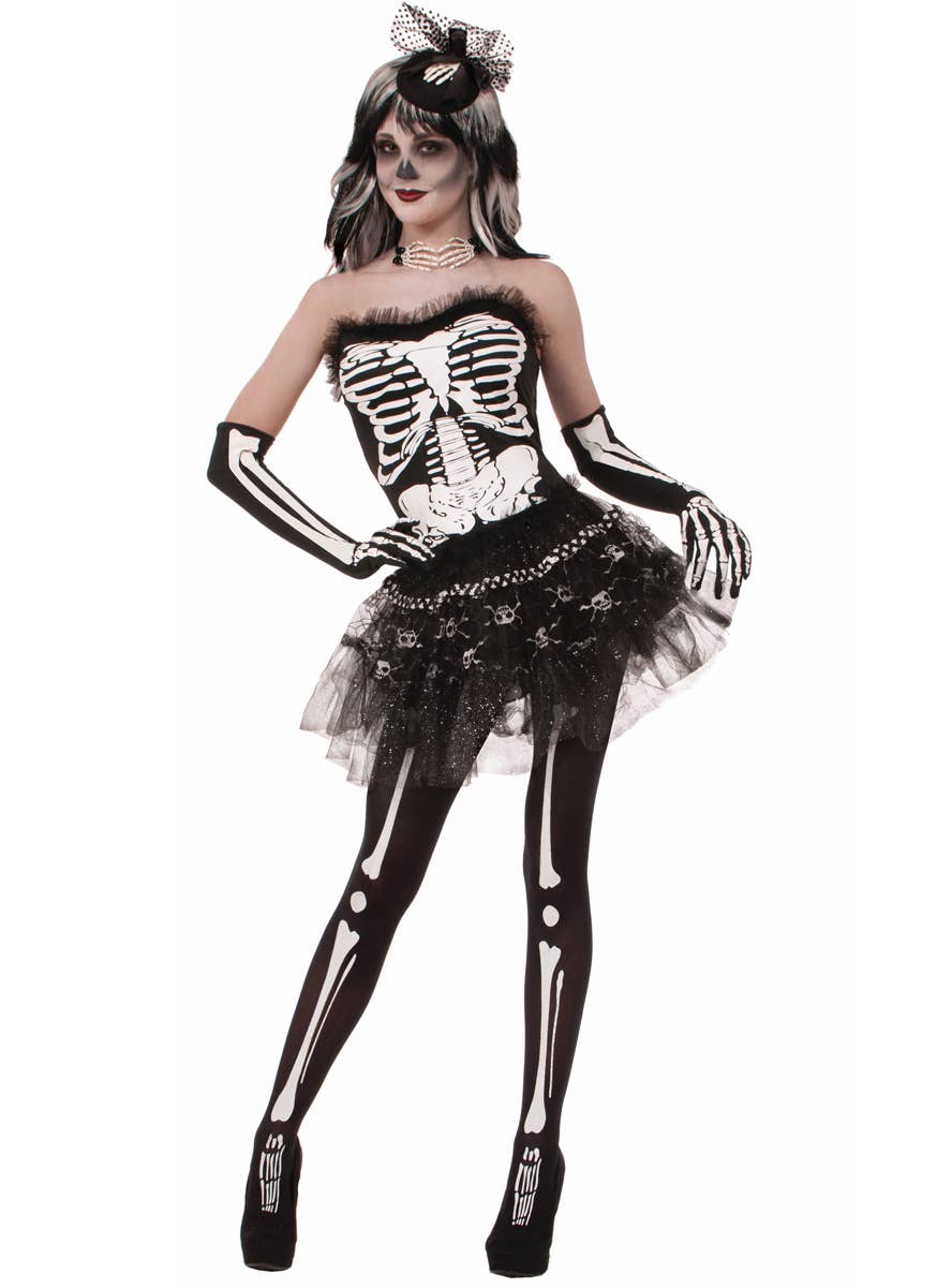 Skull and Crossbones Black Mesh Costume Tutu for Women - Main View