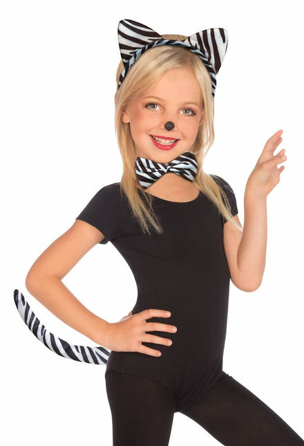 Girl's Cute Zebra Costume Accessory Set with Ears, Bow Tie and Tail