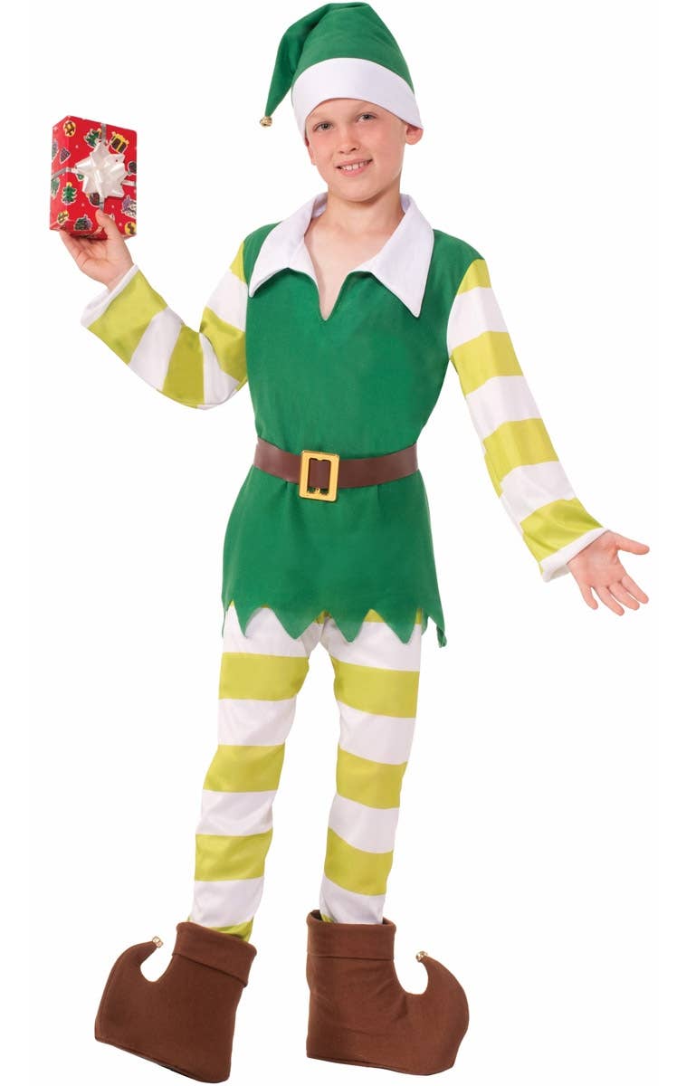 Kids Green and White Striped Workshop Elf Costume