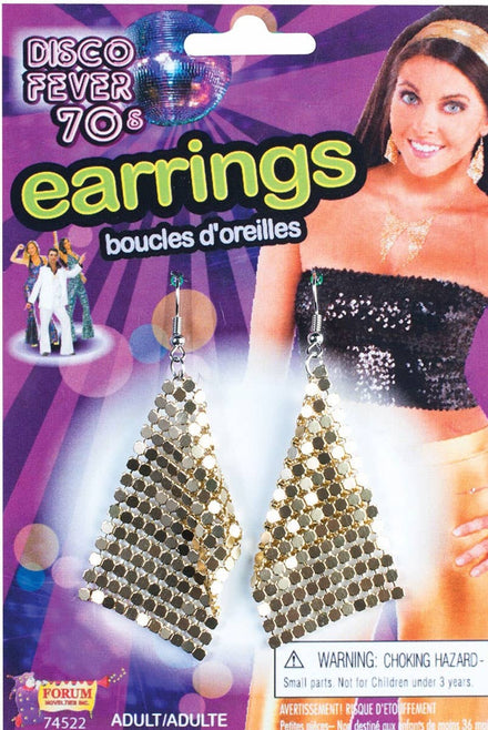 Gold Mesh 1970'S Disco Earrings Costume Accessory