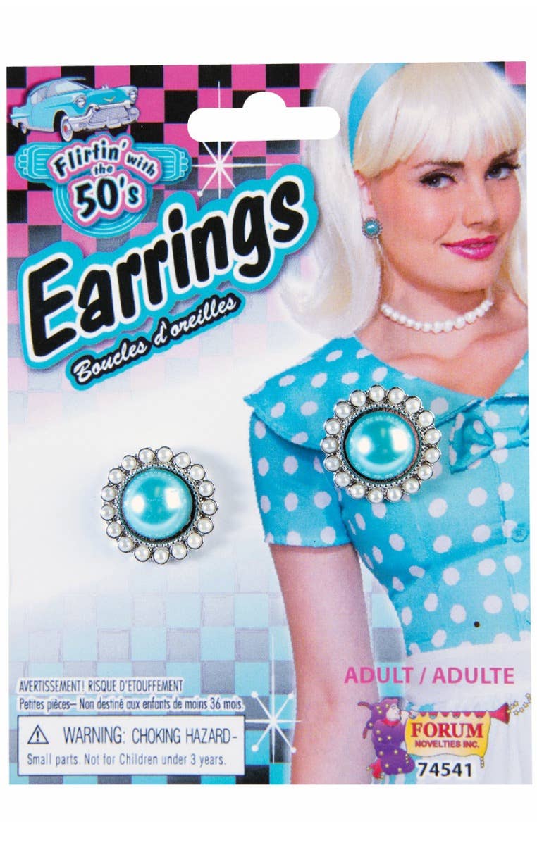 Womens Blue 50s Costume Earrings | 1950s Retro Costume Earrings