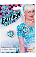 50s Dress Up Blue Stud Earrings Costume Accessory - Main Image