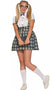 Womens Retro Tartan Girl Geek School Uniform 50s Dress Up Costume - Front View