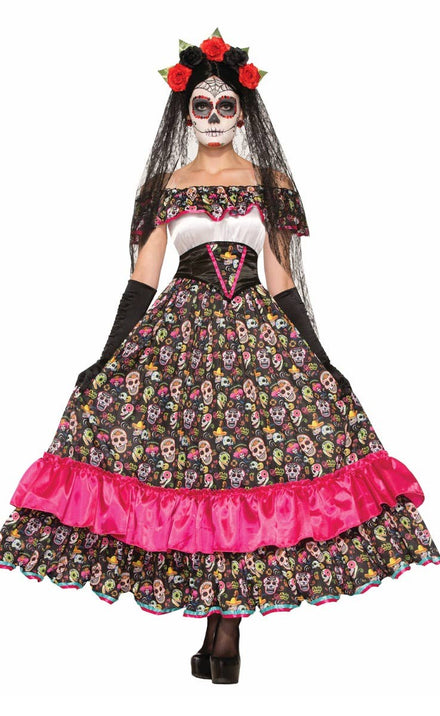 Sugar Skull Day of the Dead Spanish Lady Long Women's Costume Main Image