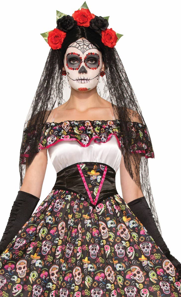 Long Sugar Skull Halloween Costume | Day of the Dead Womens Costume