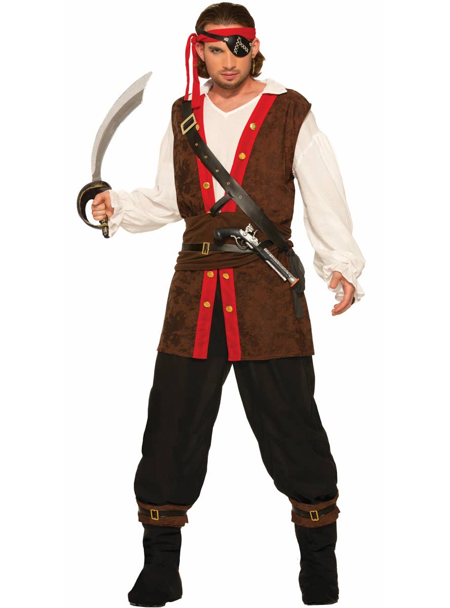 Pirate Bounty Mens Brown Red White Fancy Dress Costume Main Image