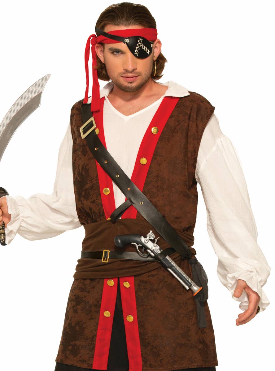 Pirate Bounty Mens Brown Red White Fancy Dress Costume Close up Image