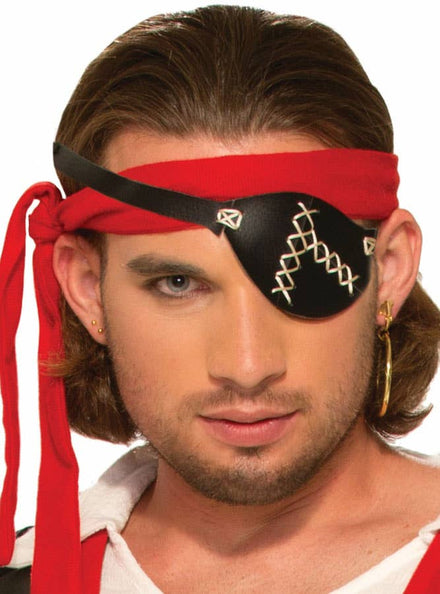 Black Faux Leather Pirate Eyepatch with Stitches - Main View