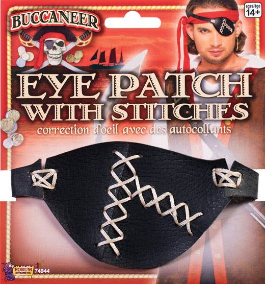 Black Faux Leather Pirate Eyepatch with Stitches - Alternative View