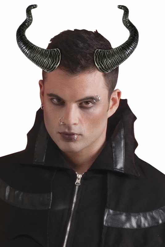 Deluxe Black and Silver Brushed Demon Horns Costume Headpiece