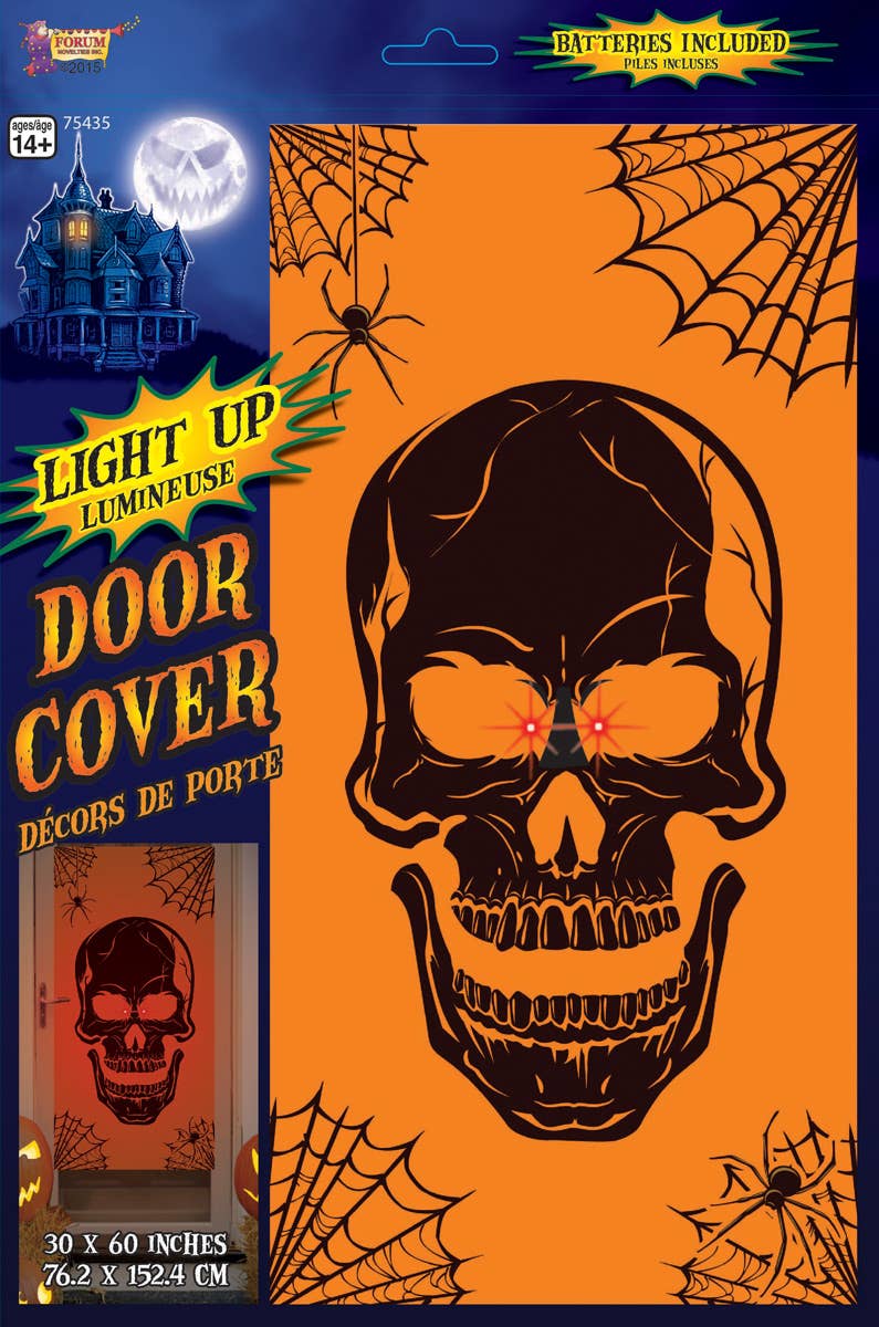 Orange Skull Light Up Halloween Door Cover