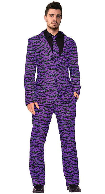 Men's Purple Bat Suit Deluxe Fancy Dress Halloween Costume Main Image