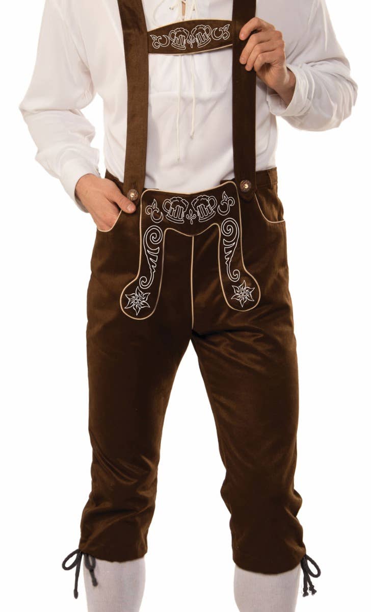 Men's Brown Lederhosen Oktoberfest Fancy Dress Costume Close Image