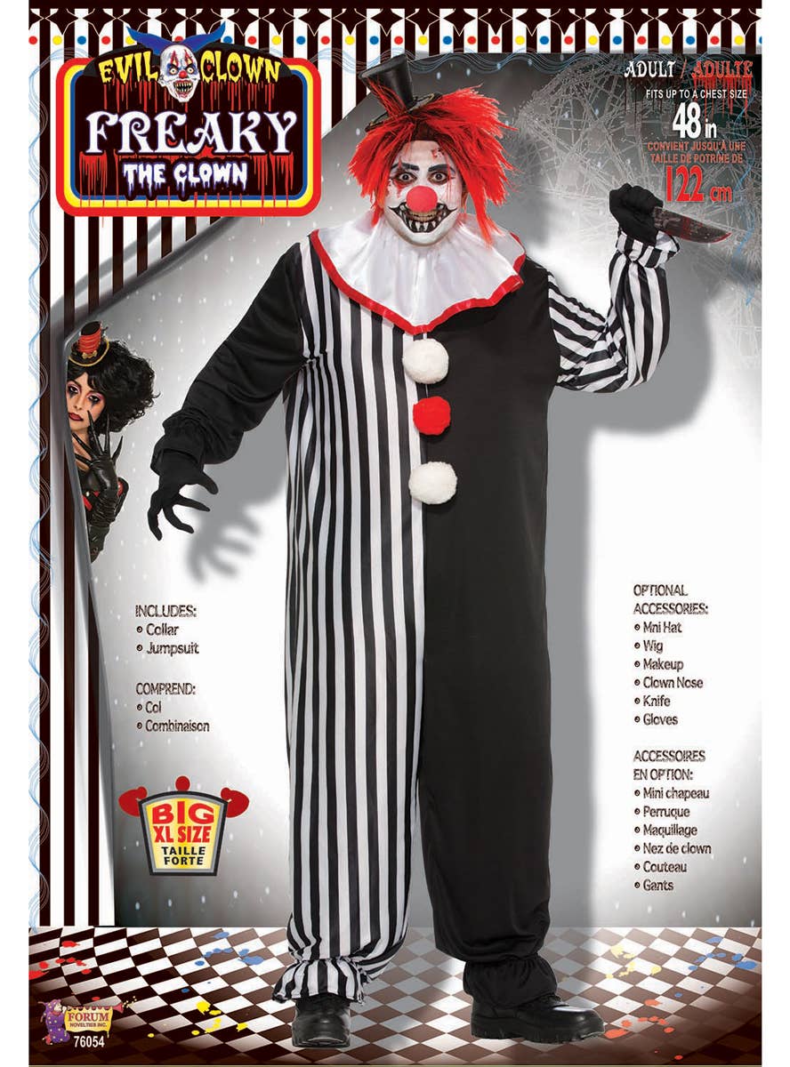 Freaky Evil Clown Mens Plus Size Halloween Costume - Packet Image