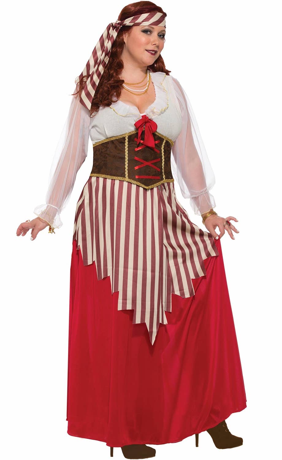 Women's Long Red Plus Size Pirate Wench Costume Main Image