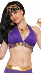 Purple And Gold Sexy Genie Bollywood Belly Dancer Short Halter Bra Top Costume Accessory Main Image