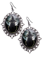 Black Cat Cameo Style Halloween Earrings