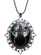 Black Cat Cameo Style Halloween Necklace