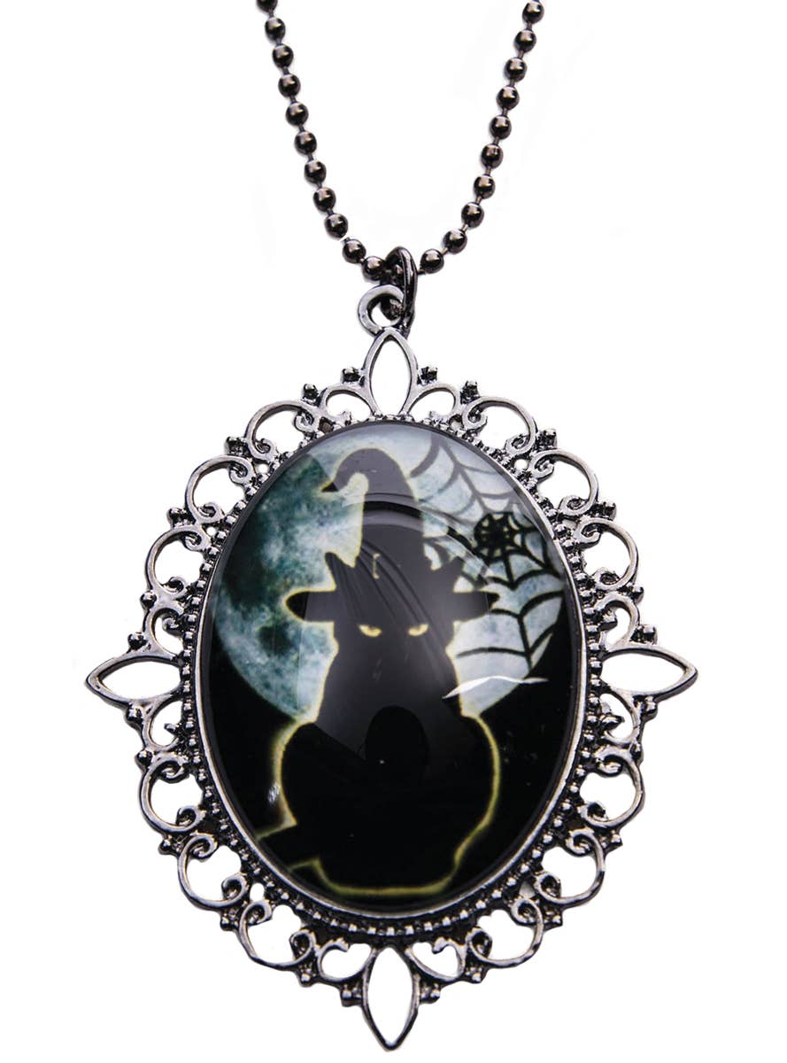 Black Cat Cameo Style Halloween Necklace