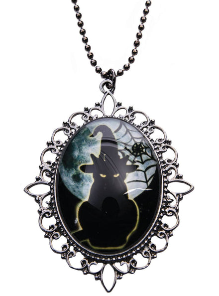 Black Cat Cameo Style Halloween Necklace