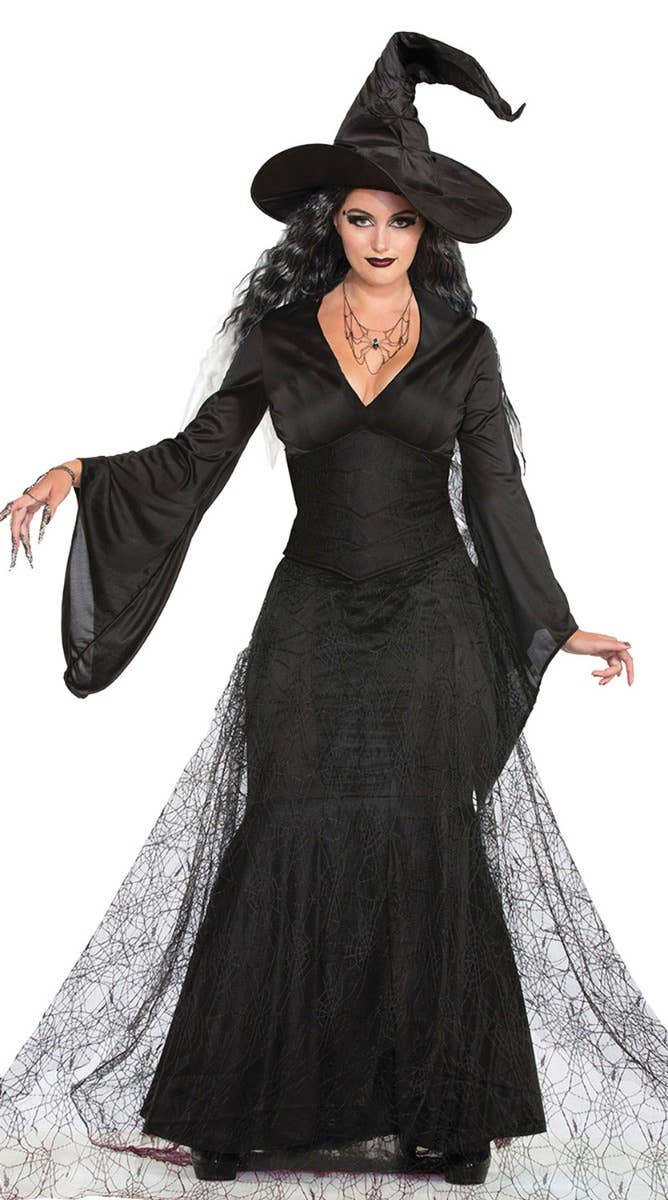 Women's Long Black Scary Black Mist Halloween Witch Fancy Dress Costume Main Image