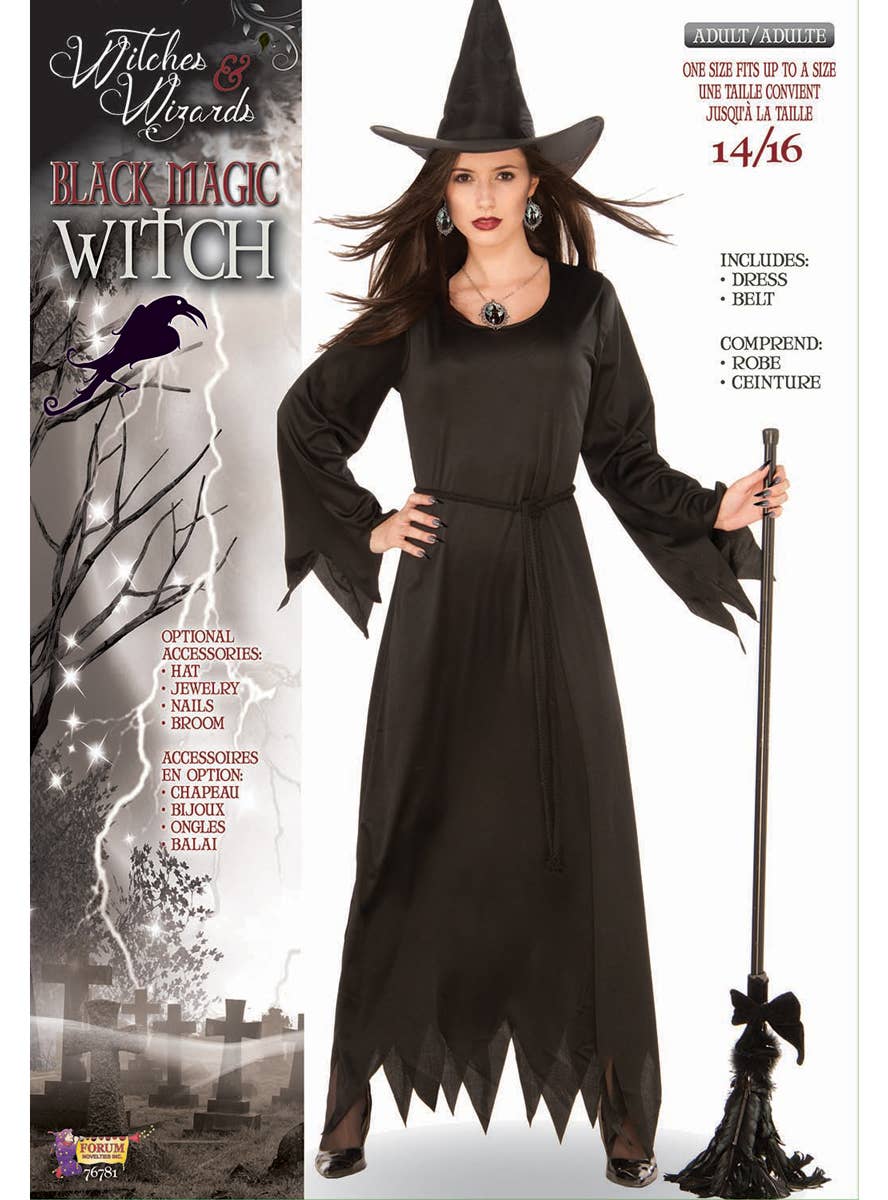 Women's Classic Black Witch Halloween Fancy Dress Costume Packaging Image