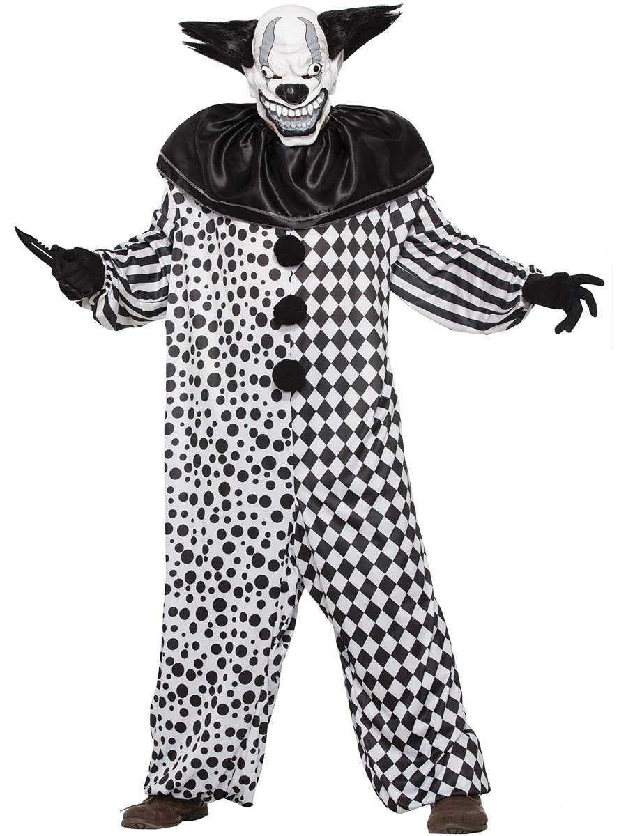 Men's Plus Size Black and White Evil Clown Costume - Main Image