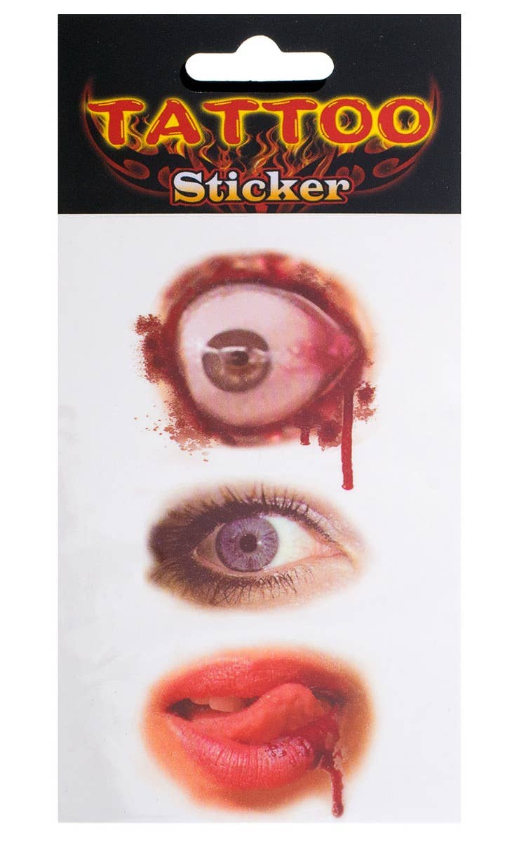 Image of Halloween Bloody Eyes and Lips Temporary Tattoos