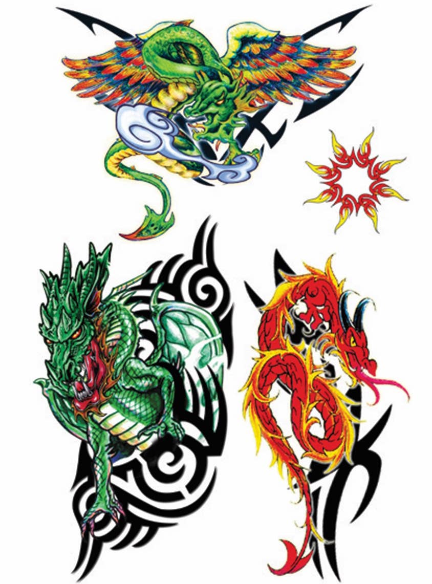 Asian Dragon Temporary Transfers | Dragon Tattoos Costume Accessory