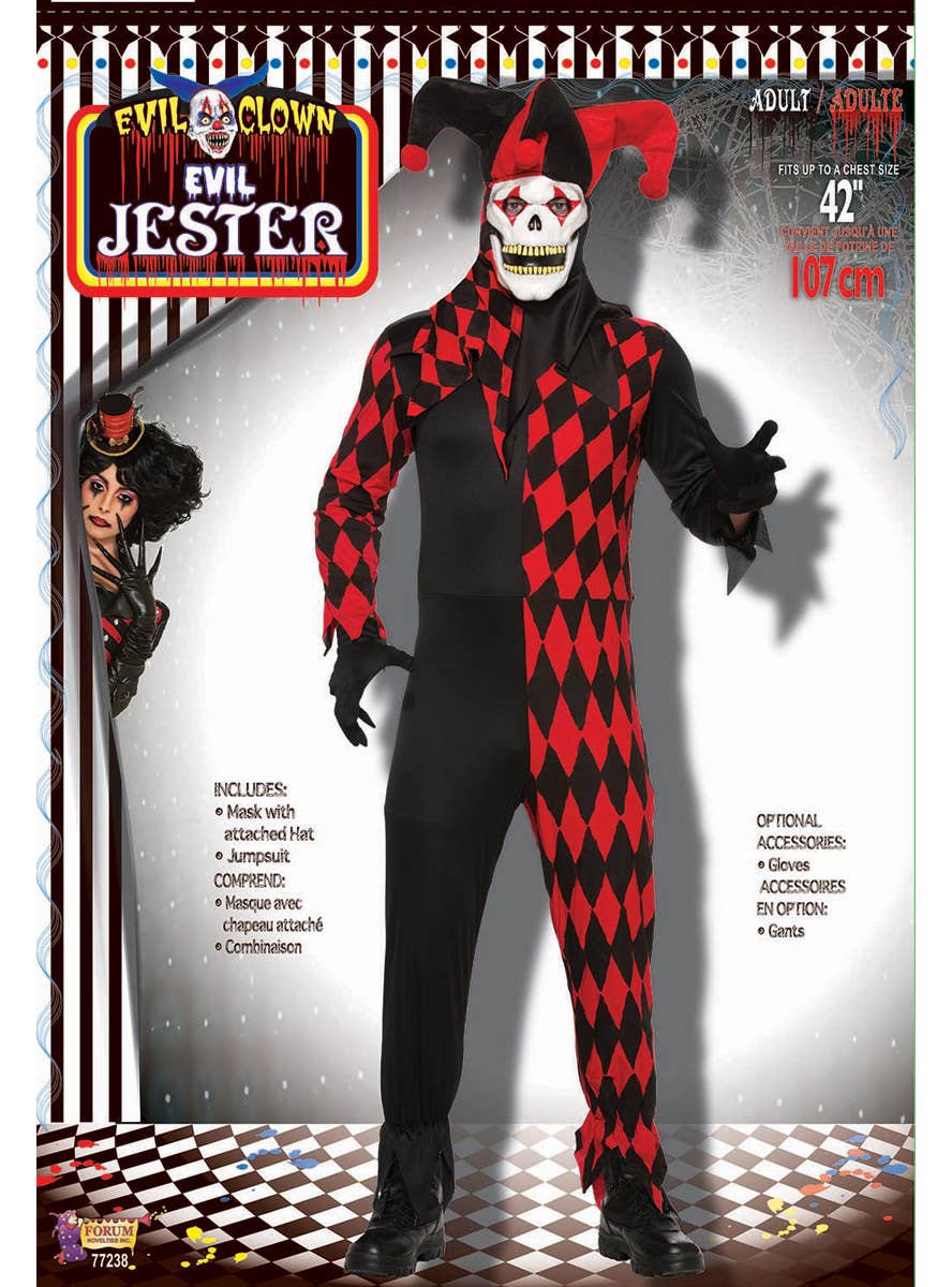 Freaky Jester Mens Halloween Fancy Dress Costume - Packet Image