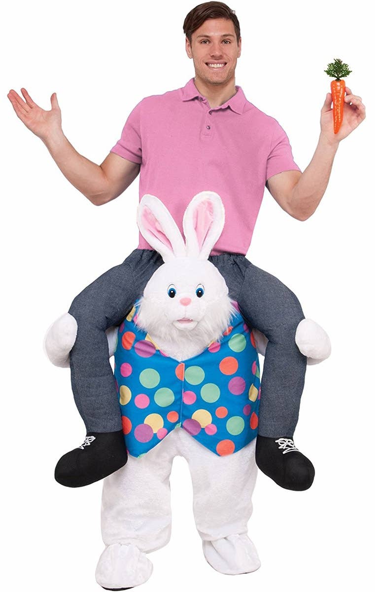 Hop On Top Easter Bunny Ride On Piggyback Costume For Adult's