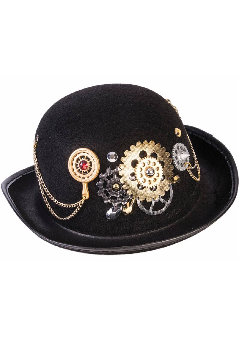 Deluxe Black Steampunk Adults Bowler Costume Hat Main Image